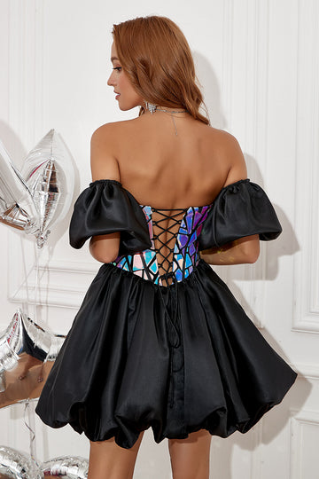 Sweetheart Little Black Dress With Detachable Sleeves